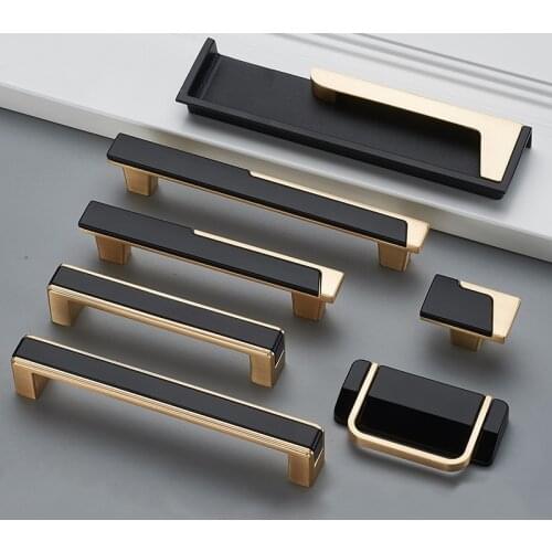 Luxury Furniture Cabinet Drawer Handle Hidden Embed Insert Black Gold Wardrobe Kitchen Cupboard Dresser Door Pull Knob Nordic