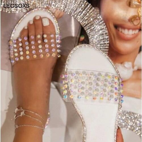 Sandals Women Summer New 2021 Large Size Shoes Diamond Rivets Low-heeled Slippers Women And A Pedal Lazy Shoes