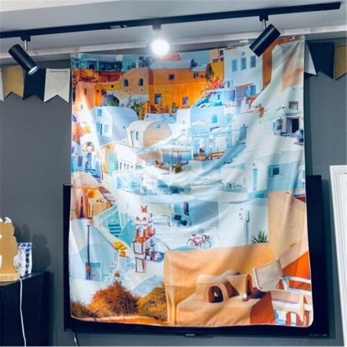 Santorini Scenic Hanging Wall Cloth Tapestries Background Wall Carpet Blanket Sofa Mediterranean Style Dorm Headboard Home Decor