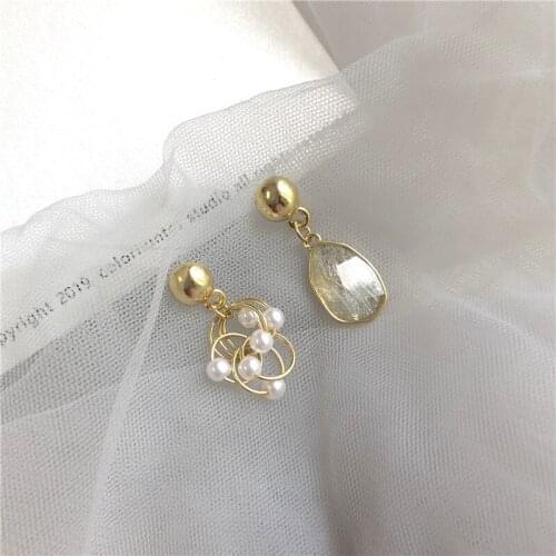 Korean Style Asymmetric Drop Earrings for Girls Women Earings Female Pearl Crystal Jewelry Fashion Trendy Accessories Wedding