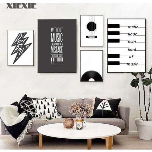 Nordic Abstract Black and White Piano Keyboard Sheet Music Text Canvas Painting Wall Art Picture Poster Room Decoration