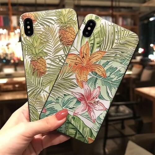 Cute 3D Emboss Phone Case for Samsung S10e S8 9 10 20 21 Ultra Plus Note8 9 10 20 Ultra Soft Back Covers Tropical Jungle Cases