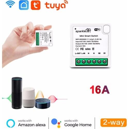 Tuya Mini Wifi Smart Switch 16A 2-way Control Wireless Switches Timer Function Tuya/Smart Life APP Control For Alexa Google Home