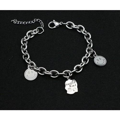 Punk Rock Hiphop Luck Charm Bracelet for Men Women Titanium Steel No Fading Jewelry Fashion Bracelet Wholesale High Quality Gift