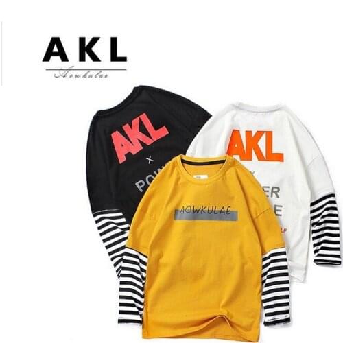 Spring Kids Long Sleeve Shirt For Boy Childrens T-shirt Korean Boys long-sleeve Tees Cotton Stripes Patchwork Boy T-Shirts