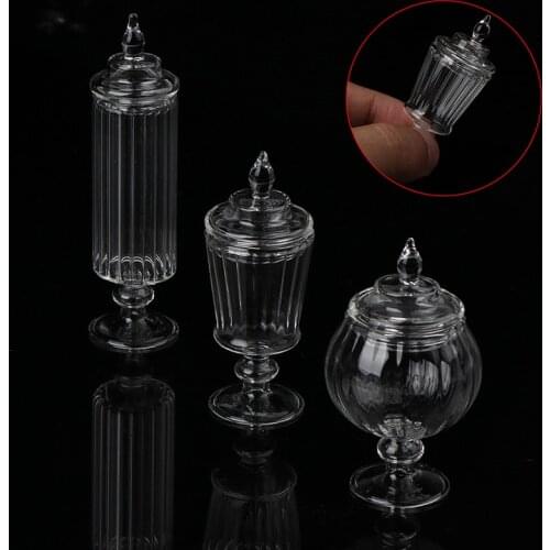 1Pc 1:12 Scale Dollhouse Glass Candy can Bottle snack jar Miniature Kitchen Decor