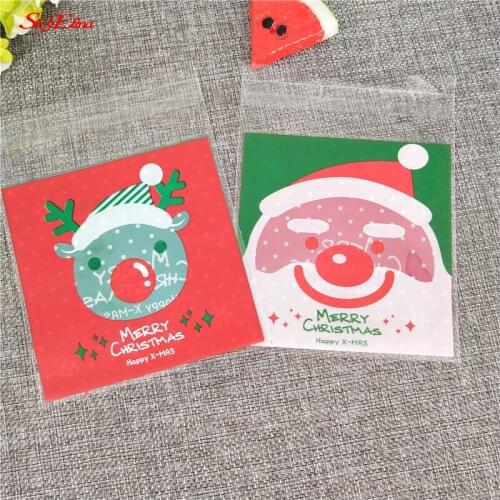 100Pcs Santa Claus Biscuit Candy Bag Cookie Bags Wedding Party Gift Bag Self Adhesive Plastic Jelly Biscuit Packaging Bag 5Z