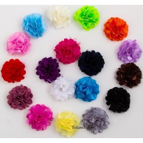 120pcs/lot 2" 20 Colors Hair Clips Mini Satin Mesh Hair Flower For Silk Girls Hair Accessories Fabric Flowers For Headbands DIY