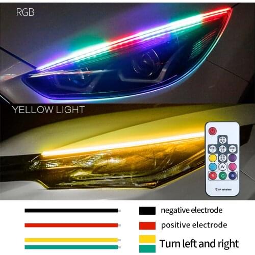 2PCS DRL Car Daytime Running Light LED Flexible Waterproof Strip Auto Headlights Turn Signal Decorative Lamp RGB APP Control 12V