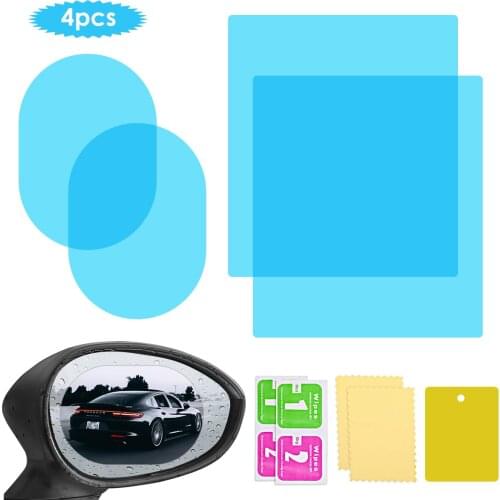 4pcs Car Rear View Mirror Rainproof Films Driving Security Anti-Fog Anti-Glare HD Film for Car Rearview Mirror and Side Window