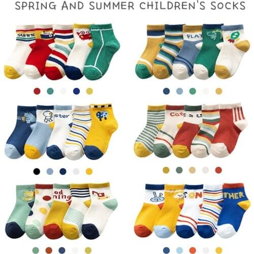 5 Pairs/Set Socks High Quality Colorful Children Socks Cute Stripe Sports Sock Cotton Cartoon 7-12y Animal Mesh Breathable Socks
