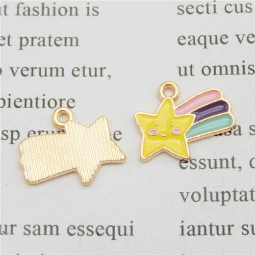 Julie Wang 8PCS Enamel Cartoon Meteor Charms Colorful Star Gold Tone Pendant Bracelet Necklace Alloy Jewelry Making Accessory