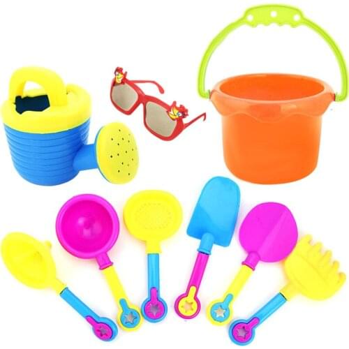 9pcs Kids Sand Beach Toys Castle Bucket Spade Shovel Rake Water Tools Sunglasses SCVD889