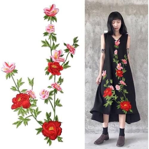 AHYONNIEX Brand Large Peony Flower Embroidered Sew on Patches for Clothing Large Floral Patches DIY Sticker for Wedding Dress