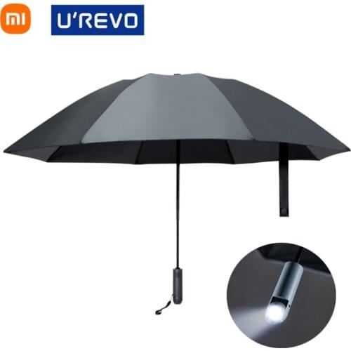 Xiaomi Mijia UREVO Automatic Reverse Folding Umbrella With LED Waterproof UV Sunny Rainy Umbrella Flashlight Business Umbrella