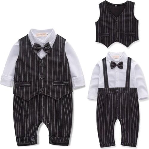 Infant Baby Boy Spring Autumn 2020 Clothes Romper+Vest Baby Boy Clothing Suit Gentleman 0-18 Months Kids Infant Boy Clothing Set