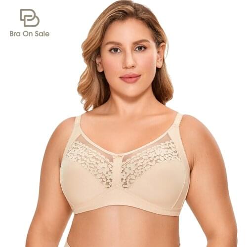 Womens Cotton Full Coverage Sheer Mesh Wireless Unlined Plus Size Sleep Floral Lace Bra Non-padded