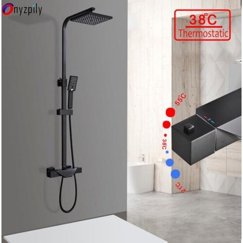 Onyzpily Chrome Black Thermostatic Shower Faucet Bathroom Bathtub Thermostatic Shower ABS Handles Hot Cold Water Tap Tub