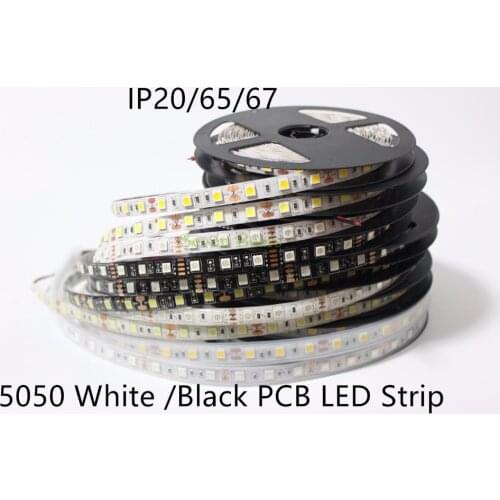 IP20/65/67 White / Black PCB DC12V led strip 5050 SMD 5M 300led 60led/M white/Warm white/RGB flexible led ribbon waterproof