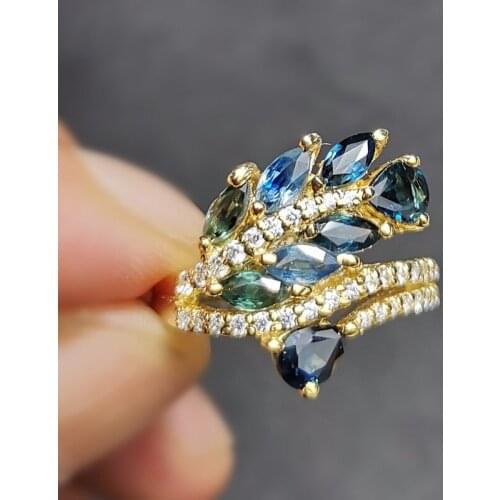 18K gold ring Natural real sapphire 0.2ct*6pcs 0.5ct*2pcs gemstone Per jewelry Fine jewelry Women rings C217282