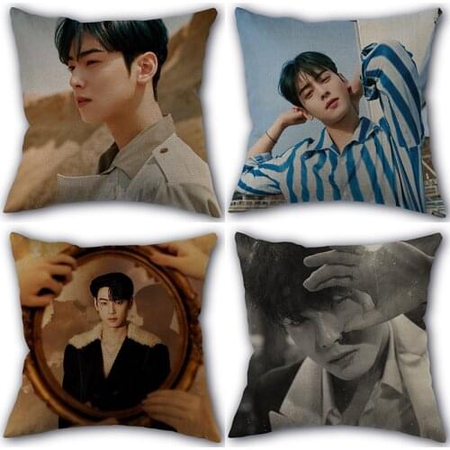 Kpop Cha EunWoo Pillowcase New Cotton Linen Fabric Square Zipper Pillowcase 45X45 Wedding Decorative Pillow cover