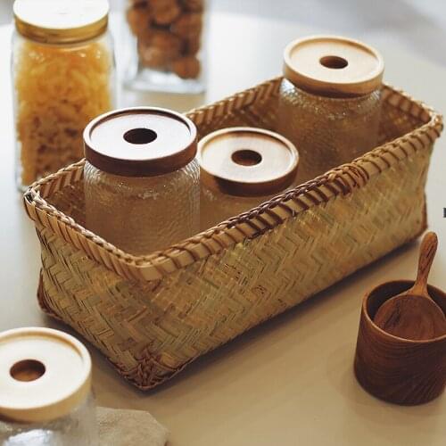 Kitchen organizer handmade bamboo woven storage basket