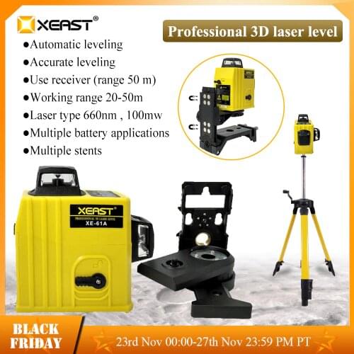 XEAST Laser Level Tripod 3D 12 Lines Self-Leveling 360 Horizontal & Vertical Battery Powerful Outdoor Detector Red Line