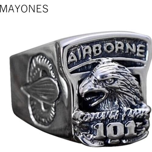 MAYONES Solid US Army 101st Airborne Eagle Ring 925 sterling silver Size US 8~12 in gift box Free Shipping