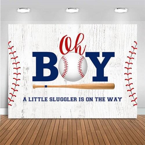 Mocsicka Oh Boy A Little Slugger Baby Shower Backdrop Photography Baseball White Wood Child Birthday Background for Photo Studio