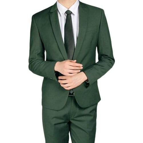 Fashion Gentleman High Quality Dark Green Men Suits Slim Fit Groomsmen Tuxedo For Wedding Dinner Party Suits (Jacket+Pants)
