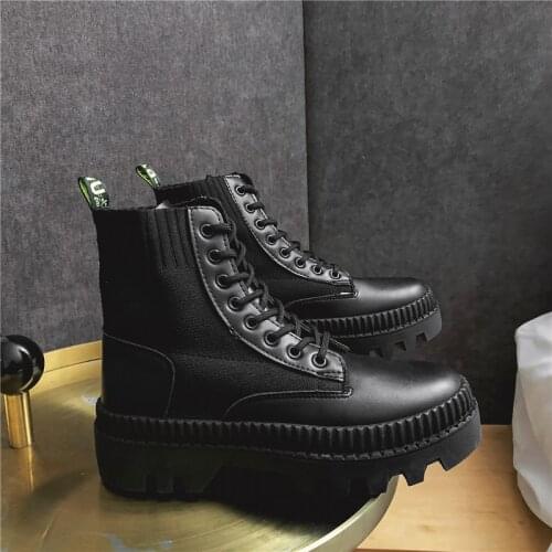 Men Chelsea Martens Boots Pu Leather Black Ankle Boots High Top British Men Platform Boots Retro Cowboy Boots Zapatos De Hombre
