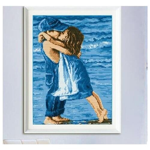 Lovers on seaside kiss cross stitch kits 100% accurate 11ct printed embroidery DIY handmade needlework wall home decor canvas