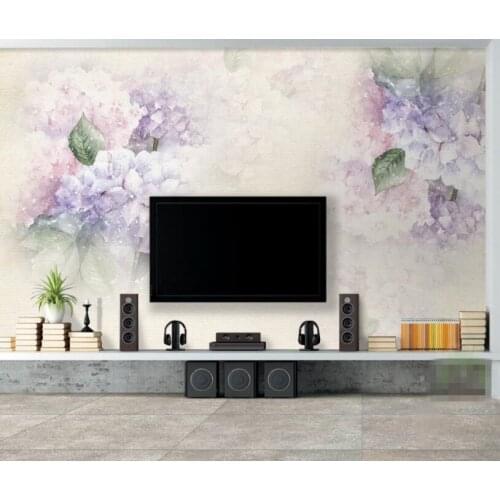 Bacal Custom wallpaper Living Room Background 3D Wallpaper Purple Hydrangea Leaf Butterfly Photo mural 3D Wall papel mural
