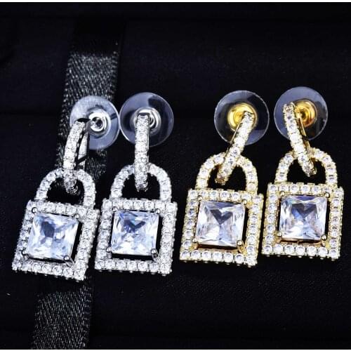 QTT New Trendy Square Shape Drop Earrings Brilliant Bridal Engagement Wedding Jewelry Elegant Female Dangle Earring