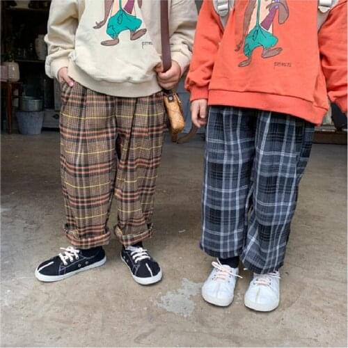 Autumn New Kids Clothes Plaid Pants Korean Trousers for Boys and Girls Cotton Children Clothing