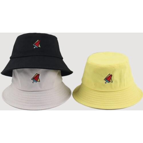 New Fruit Watermelon Embroidered Bucket Hat Fisherman Hat Summer Hiking Hat Couple Womens Sun Protection Hat Unisex Panama Cap