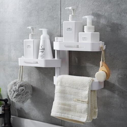 Rotatable Bathroom Shelf Corner Bath Supplies Storage Three-Layer Wall-Mounted Storage Kitchen Supplies Storage Punch-free