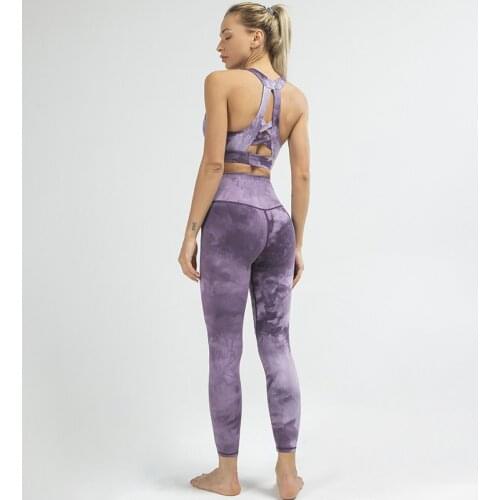 Sexy Women Yoga Suits 2 Pcs Backless Sports Bra+High Waist Leggings Tie Dye Yoga Sets Gym Clothing Sportswear Fitness Tracksuit