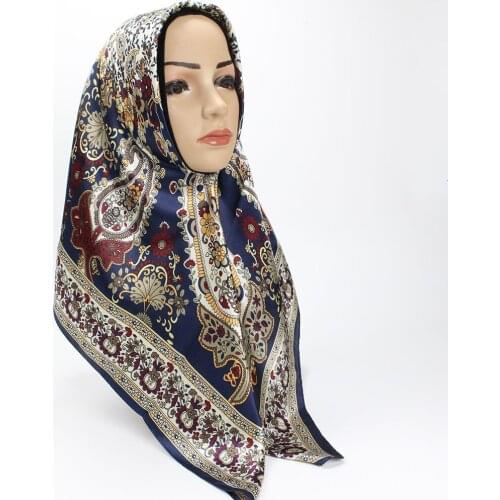 Silk Scarf Female 90cm Square Headscarf soft Shawl Muslim women scarves office ladies muffler foulard beach bandanna hijab FJ172
