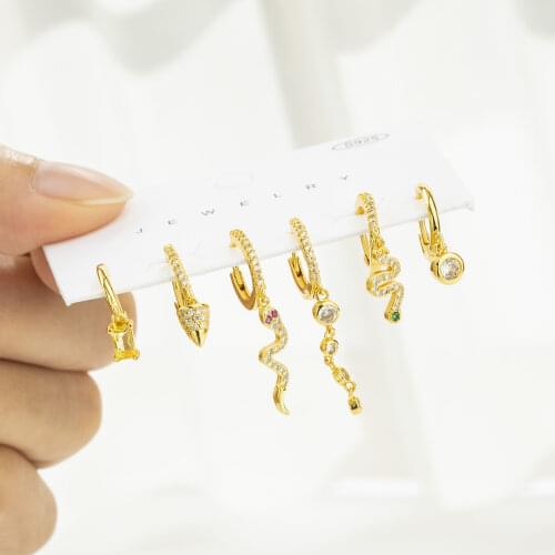 SIPENGJEL Fashion Geometric Snake Shaped Dangle Earrings Set Personality Small Hoop Earrings For Women Jewelry
