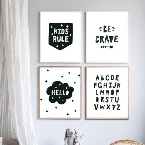 Scandinavian Cartton Wall Art Posters Nursery Prints Childlike Cute Nordic Animal Quotes Be Brave Canvas Painting Kid Baby Decor