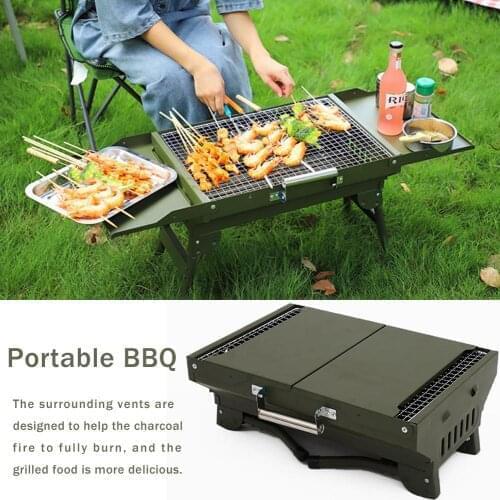 Foldable Portable Camping BBQ Grill Outdoor Iron Folding Free-installation Charcoal Grill Picnic Accessories For 1-2 Person