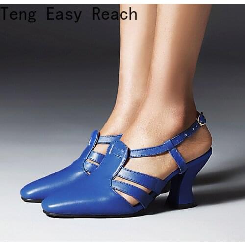 Square Toe Block Heels Woman Shoes 2021 Sandals Fashion Women Block Heels Cross Belt Buckle Sandals High Heels Party Sandals