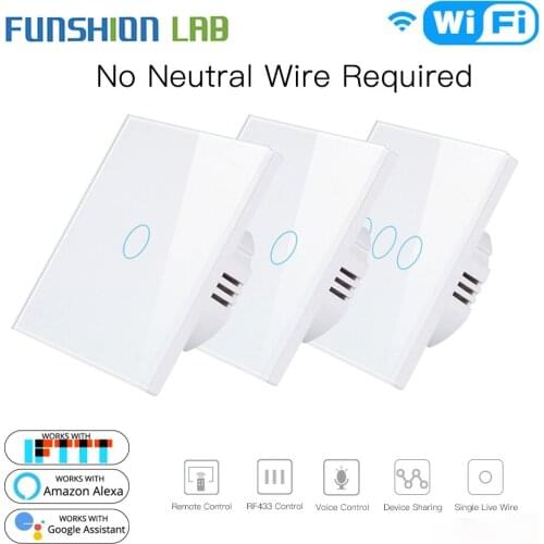 White WiFi Smart Wall Switch No Neutral Wire Needed Wireless Smart Life Tuya Remote Control Single Fire Work With Alexa RF433