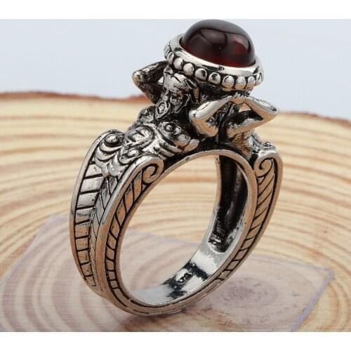 Vintage Charm Mermaid Rings Inlay Luxury Red Stone Europe America Creative Fine Jewelry For Women Wedding Party Best S925 Ring