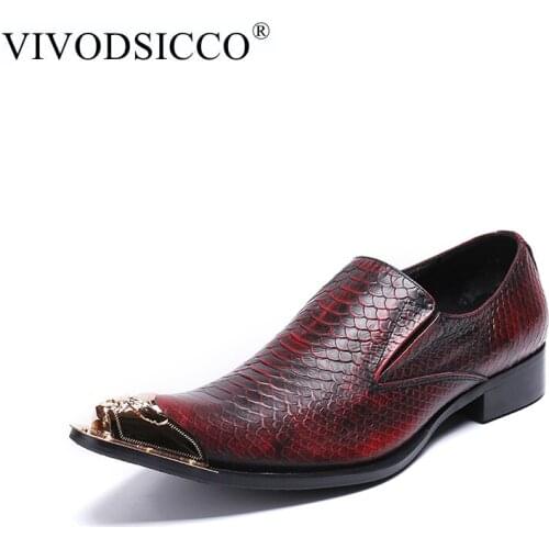 VIVODSICCO Luxury Business Men Formal Wedding Shoes Fish Scales Genuine Leather Men Dress Shoes Fashion Business Banquet Shoes