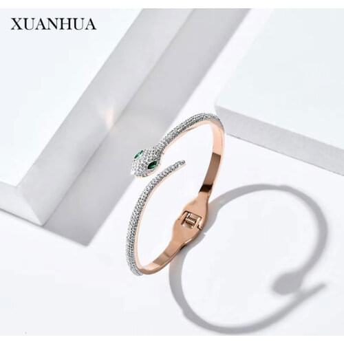 XUANHUA Rose Gold Snake Bracelets Bangles For Women Stainless Steel Jewelry Woman Cuff Bracelets Jewellery Accessories