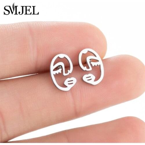 Punk Human Face Earring For Women Design Abstract Hollow Out Statement Hand Fashion Stainless Steel Earing Black Hip hop Jewelry