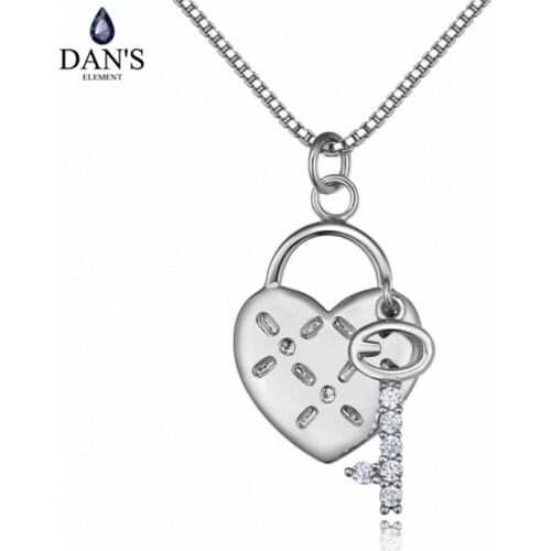 DANS Element Brand 3 Colors Real Austrian Crystals Fashion Heart and Key Pendant Necklace for Women Valentine Gift 127156