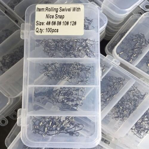 100pcs/Set Fishing Connector Swivels Interlock Pin Snap 4# 6# 8# 10# 12# Rolling Swivel For Fishhook Lure Fishing Accessories